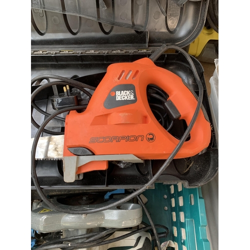 954 - Three power tools, one boxed Black & Decker Scorpion electric saw, one Mac Allister circular saw and... 