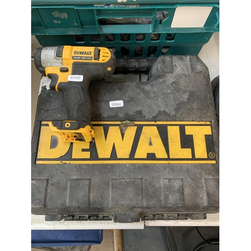 955 - Two DeWalt power tools, one cased 10.8V DCD710 combi drill and one DCF813 impact driver with one bat... 