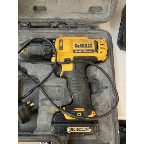 955 - Two DeWalt power tools, one cased 10.8V DCD710 combi drill and one DCF813 impact driver with one bat... 