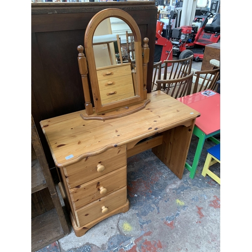 210 - A modern pine dressing table and mirror - approx. 70cm high x 100cm wide x 47cm deep