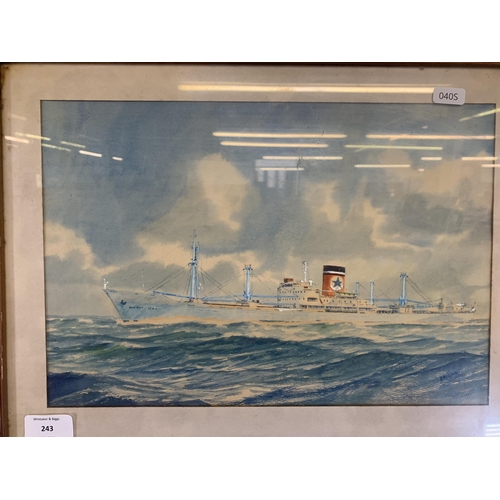 622 - A framed R.D. Morris watercolour of Hobart Star Ship - approx. 35cm high x 46cm wide