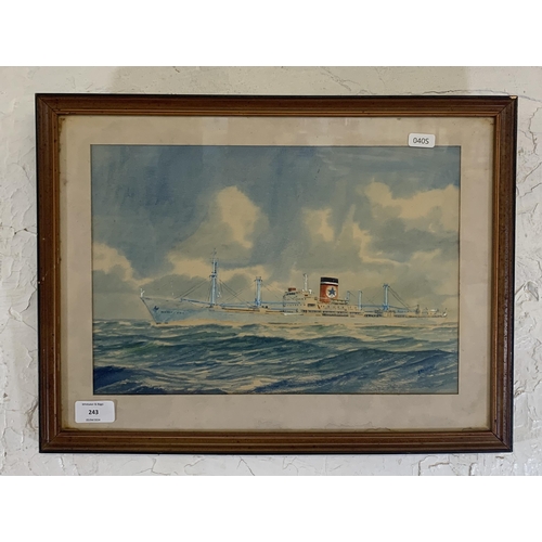 622 - A framed R.D. Morris watercolour of Hobart Star Ship - approx. 35cm high x 46cm wide