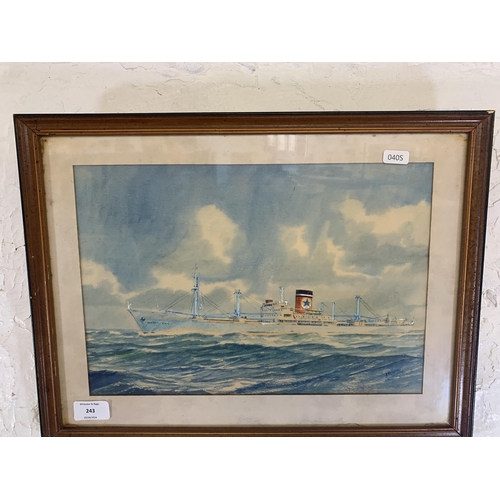 622 - A framed R.D. Morris watercolour of Hobart Star Ship - approx. 35cm high x 46cm wide