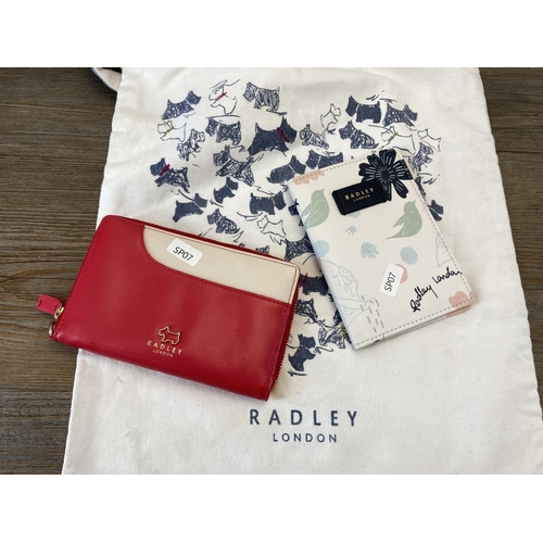 505 - Seven Radley fashion accessories comprising four leather handbags, one tote bag, one leather purse a... 