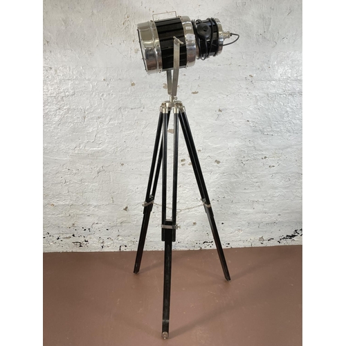 532 - A contemporary theatre style spotlight on adjustable tripod base - approx. 168cm high