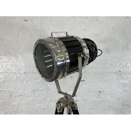 532 - A contemporary theatre style spotlight on adjustable tripod base - approx. 168cm high