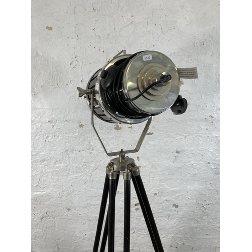 532 - A contemporary theatre style spotlight on adjustable tripod base - approx. 168cm high