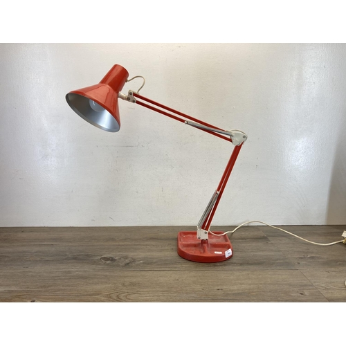 534 - A 1970s HCF of Denmark red Anglepoise desk lamp on cast iron base