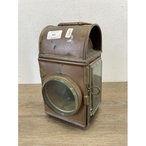 545 - A Victorian Shand Mason fire engine lantern - approx. 28cm high x 13cm wide