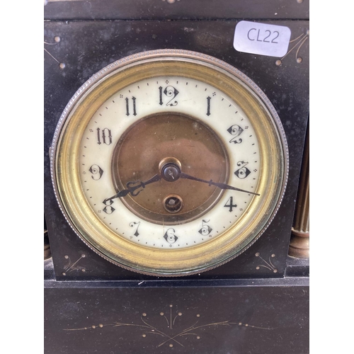 559 - A Victorian slate mantle clock - approx. 31cm high x 22cm wide x 11cm deep