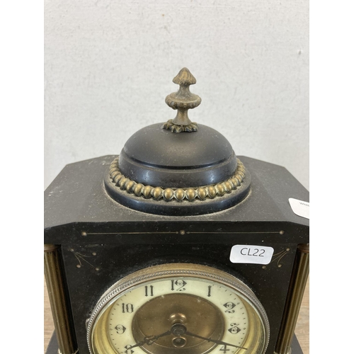 559 - A Victorian slate mantle clock - approx. 31cm high x 22cm wide x 11cm deep