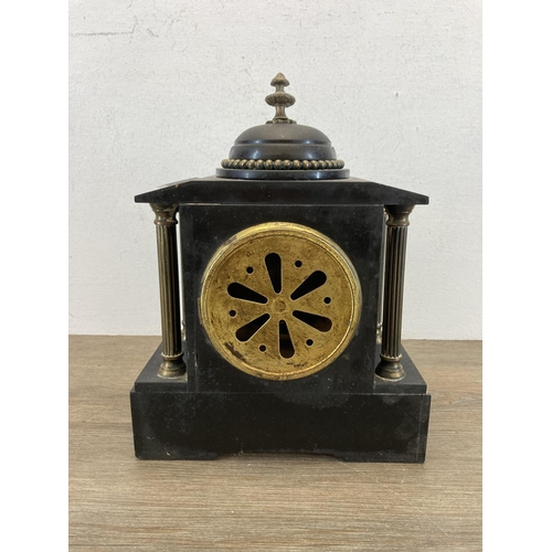 559 - A Victorian slate mantle clock - approx. 31cm high x 22cm wide x 11cm deep