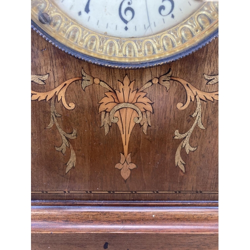 560 - A late Victorian Ansonia Clock Co. of New York inlaid mahogany chiming mantel clock with French styl... 