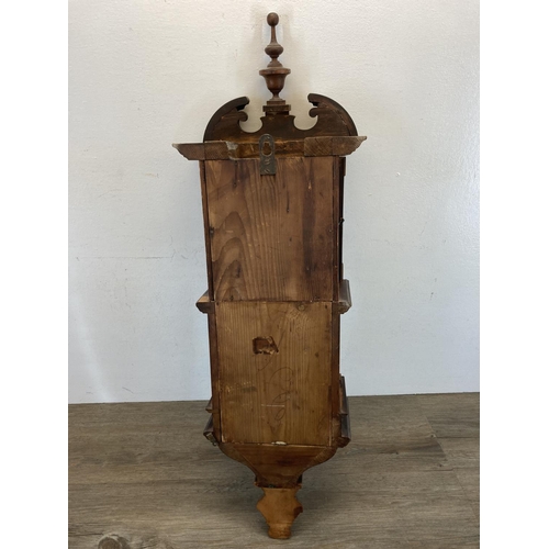 561 - An early 20th century German Berliner carved walnut chiming wall clock - approx. 83cm high x 23cm wi... 