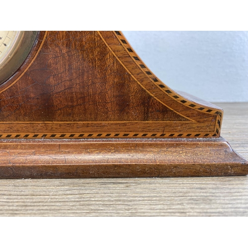 562 - An Edwardian inlaid mahogany key wind mantel clock - approx. 15cm high x 30cm wide x 8.5cm deep