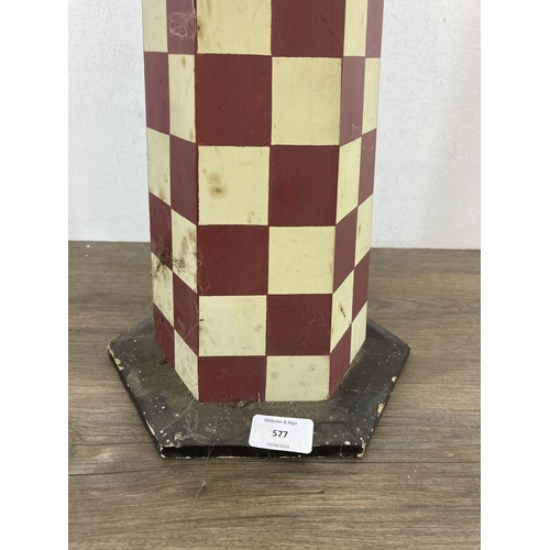 577 - A hand-painted plywood side table in the form of a lighthouse - approx. 59cm high