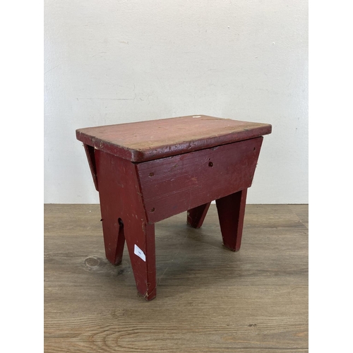 580 - A 19th century painted pine storage stool - approx. 33cm high x 38cm wide x 25cm deep