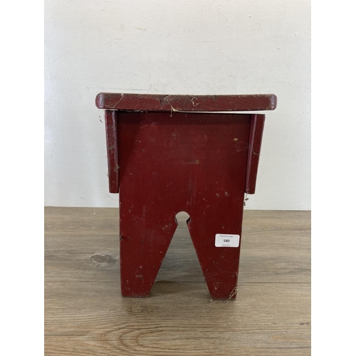 580 - A 19th century painted pine storage stool - approx. 33cm high x 38cm wide x 25cm deep