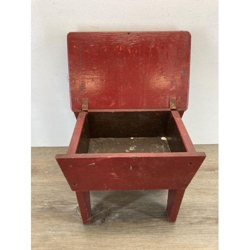 580 - A 19th century painted pine storage stool - approx. 33cm high x 38cm wide x 25cm deep