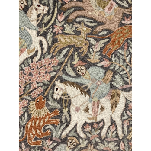 582 - A vintage hand embroidered Persian hunting scene tapestry - approx. 90cm high x 61cm wide