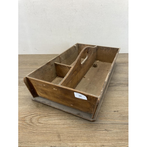 585 - A 19th century stained pine three section cutlery tray - approx. 9.5cm high x 46cm wide x 26cm deep