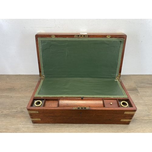 588 - A 19th century campaign style mahogany writing slope - approx. 17cm high x 50cm wide x 26cm deep