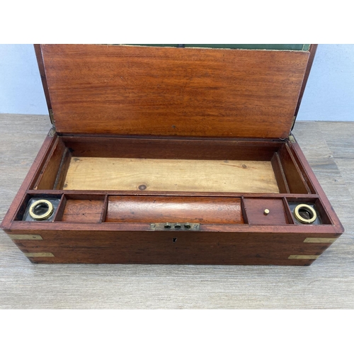 588 - A 19th century campaign style mahogany writing slope - approx. 17cm high x 50cm wide x 26cm deep