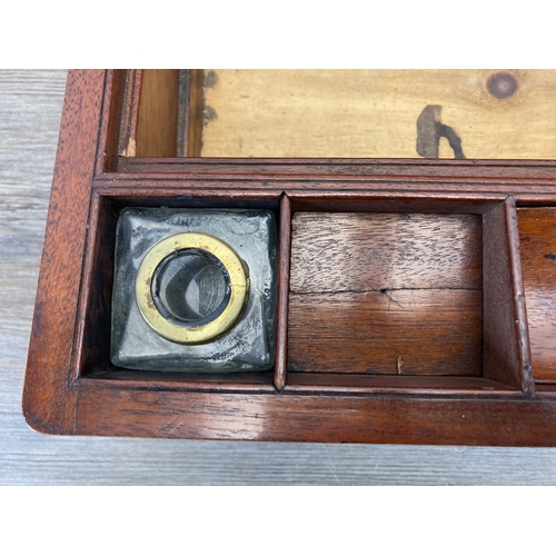 588 - A 19th century campaign style mahogany writing slope - approx. 17cm high x 50cm wide x 26cm deep