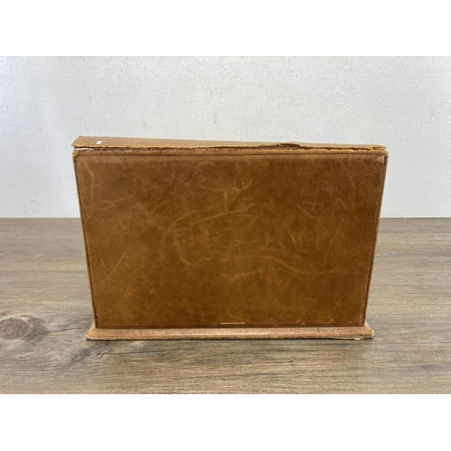 597 - A vintage Harrods of London tanned leather three section desk tidy - approx. 17cm high x 24cm wide x... 