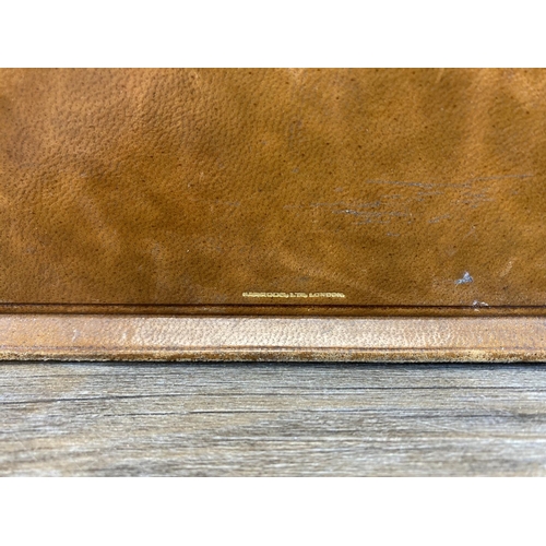 597 - A vintage Harrods of London tanned leather three section desk tidy - approx. 17cm high x 24cm wide x... 