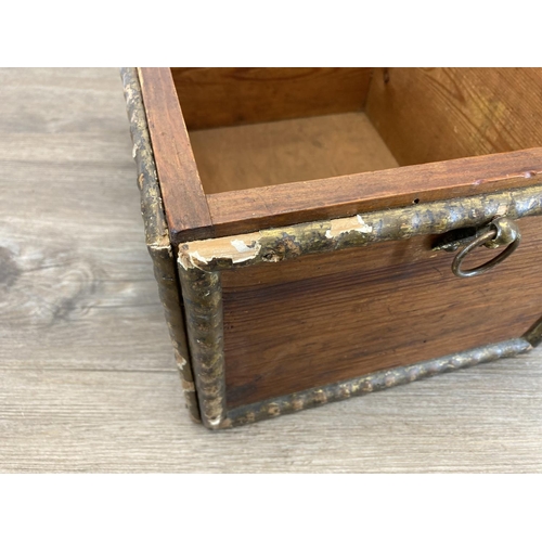 600 - A 19th century pine and gilded storage box with brass handles - approx. 19cm high x 32cm wide x 24.5... 