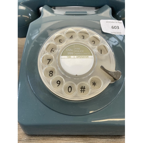 603 - A vintage style ProTelX Ltd. dark teal dial up telephone