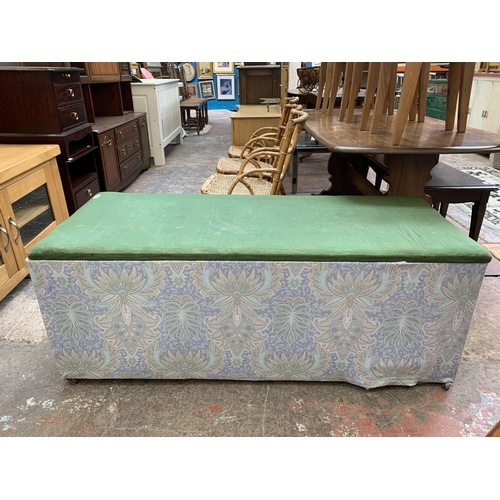 109 - A vintage fabric upholstered pine blanket box - approx. 55cm high x 136cm wide x 55cm deep