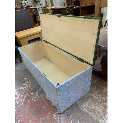 109 - A vintage fabric upholstered pine blanket box - approx. 55cm high x 136cm wide x 55cm deep