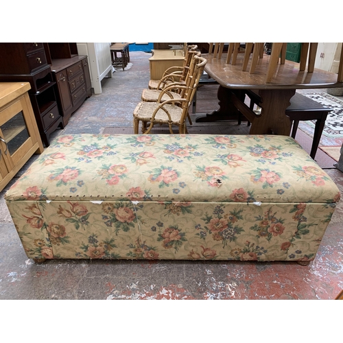 110 - A vintage floral fabric upholstered pine blanket box - approx. 48cm high x 140cm wide x 58cm deep