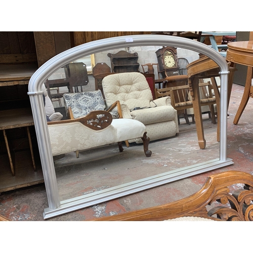 112 - A modern silver painted framed over mantel mirror - approx. 87cm high x 123cm wide