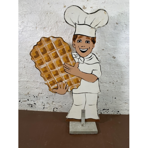 120 - A French hand cut and painted wooden bakery advertising sign - approx. 127cm high x 72cm wide