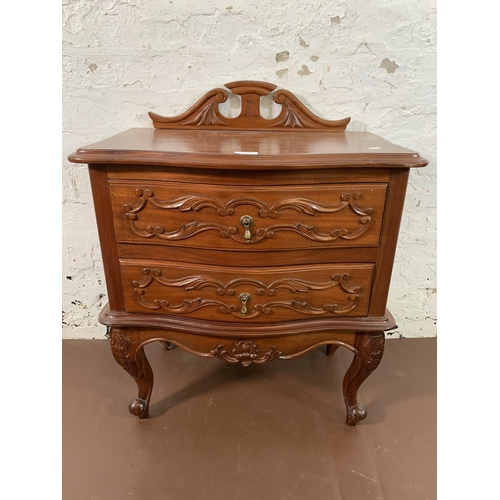 123 - A French Louis XV style carved mahogany two drawer bedside cabinet - approx. 74cm high x 60cm wide x... 