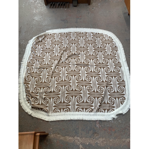 126 - A mid 20th century style brown and white fabric tasseled throw - approx. 190cm x 150cm