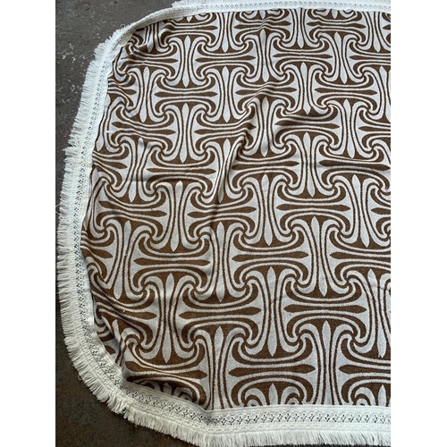 126 - A mid 20th century style brown and white fabric tasseled throw - approx. 190cm x 150cm