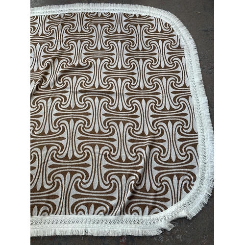 126 - A mid 20th century style brown and white fabric tasseled throw - approx. 190cm x 150cm