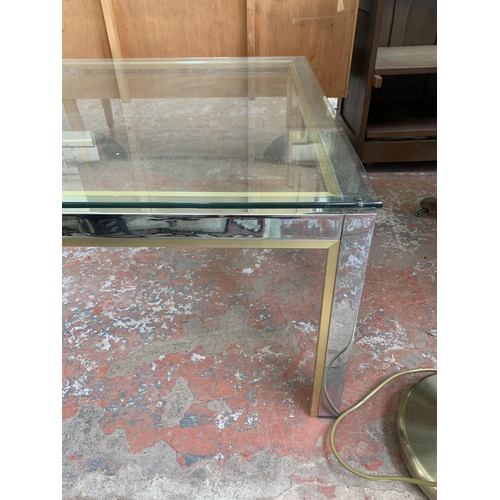 132 - A 1970s Renato Zevi brass and chromed steel coffee table with clear glass top - approx. 54.5cm high ... 