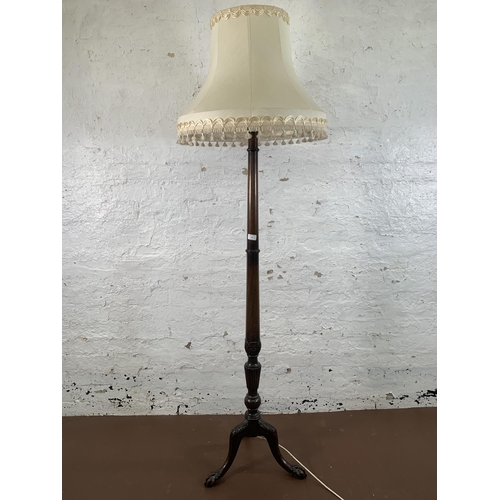 141 - A 19th century style beech tripod standard lamp on ball and claw supports - approx. 180cm high inclu... 