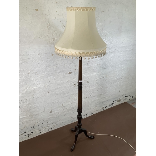 141 - A 19th century style beech tripod standard lamp on ball and claw supports - approx. 180cm high inclu... 