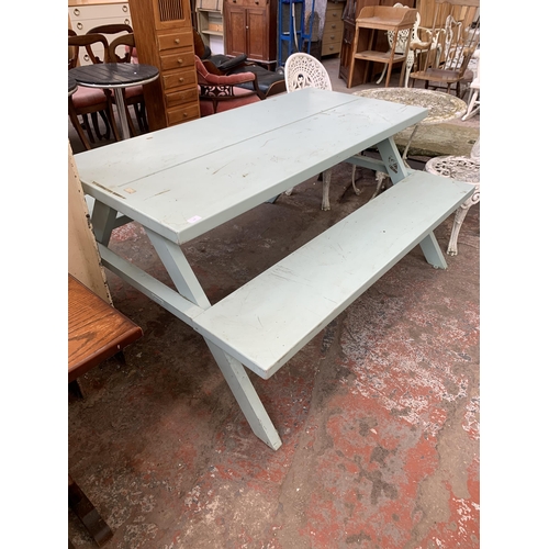 159 - A Jennifer Newman aluminium A-Frame picnic bench - approx. 76cm high x 130cm wide x 150cm long