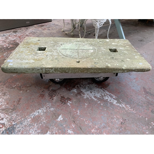 161 - A 19th century stone cheese press flag - approx. 117cm x 60cm