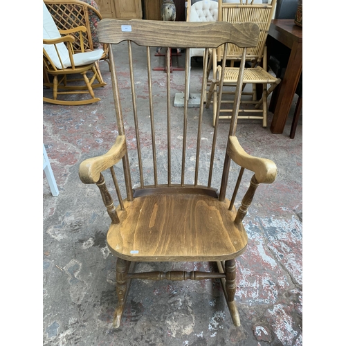 167 - A beech spindle back farmhouse rocking chair