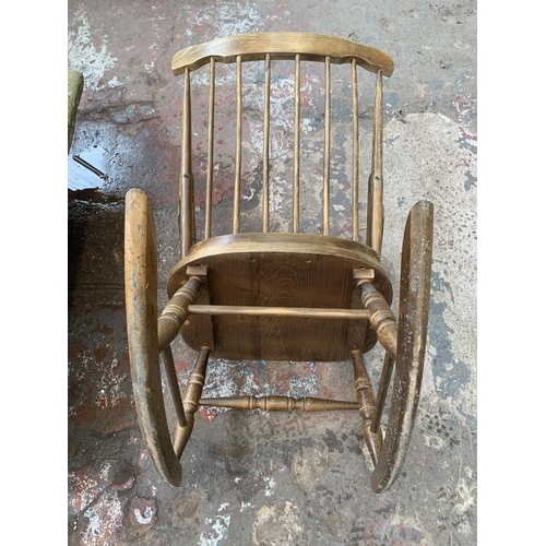 167 - A beech spindle back farmhouse rocking chair