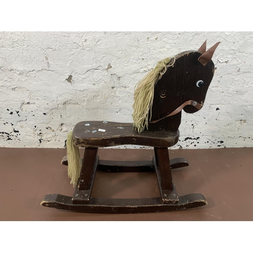 168 - Two vintage painted wooden rocking horses - largest approx. 73cm high