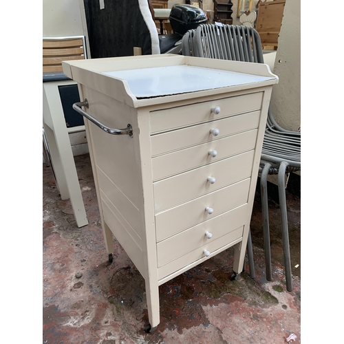 171 - A mid 20th century white painted seven drawer kitchen trolley island on castors - approx. 80cm high ... 